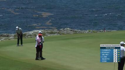 Manuel Elvira sinks 18-foot putt for birdie on No. 9 at Corales Puntacana