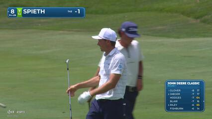Jordan Spieth gets up-and-down from 82 yards for birdie on No. 8 at John Deere