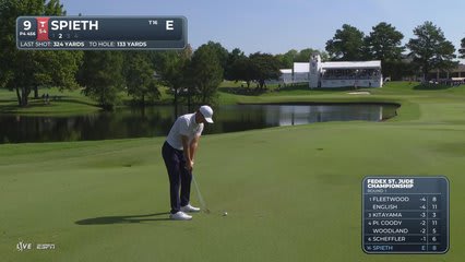 Jordan Spieth's 136-yard approach sets up birdie on No. 9 at FedEx St. Jude