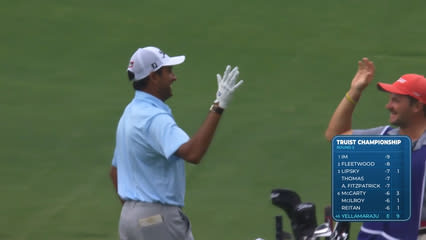 Sudarshan Yellamaraju holes 101-yard approach for eagle on No. 10 at Truist Championship