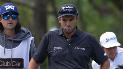 Ryan McCormick tapes his mouth shut during Club Car Championship