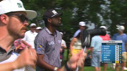 Sahith Theegala sinks a 27-foot birdie putt on No. 10 at 3M Open