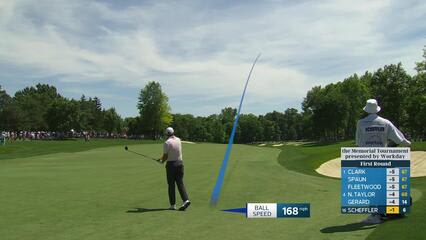 Scottie Scheffler makes birdie on No. 7 at the Memorial
