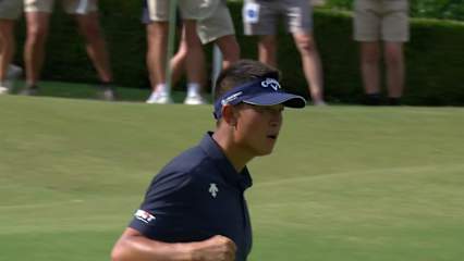 Carl Yuan fist-bumps electric birdie putt at BMW Charity Pro-Am