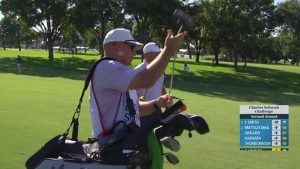 Brice Garnett gets up-and-down from 145 yards for birdie on No. 18 at Charles Schwab