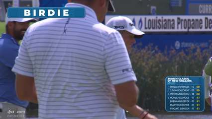 Pavon/Couvra sinks a 24-foot birdie putt on No. 9 at Zurich Classic