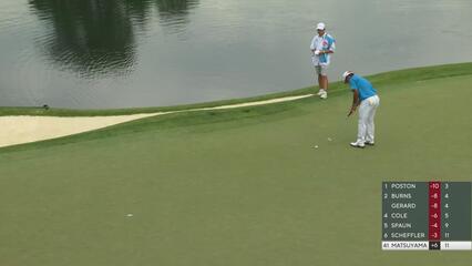 Hideki Matsuyama sinks a 21-foot birdie putt on No. 12 at the Memorial