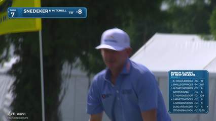 Team Mitchell/Snedeker holes out for birdie from 22-feet on No. 16 at Zurich Classic