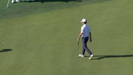 Robert Streb holes a 28-footer for birdie at The American Express