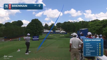 Michael Brennan sinks 16-foot putt for birdie on No. 16 at Wyndham