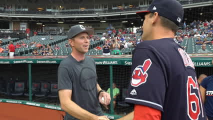 Bo Hoag throws out first pitch at Cleveland Indians game