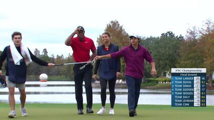 Tiger and Charlie Woods card closing birdie at PNC Championship