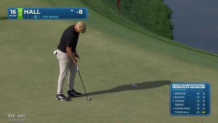 Harry Hall rolls in 6-foot birdie putt on No. 16 at Arnold Palmer