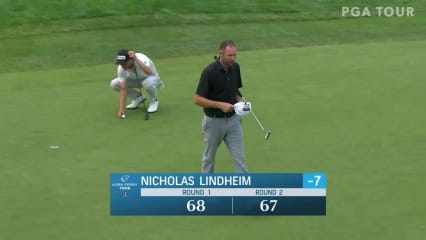 Nicholas Lindheim makes a birdie on No. 18 in Round 2 at Utah