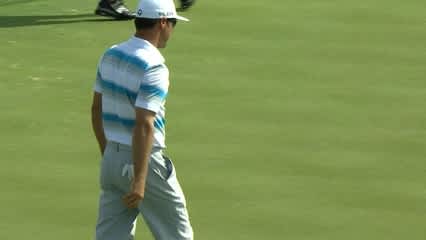 Trevor Immelman drains a birdie putt from off the green at Valero