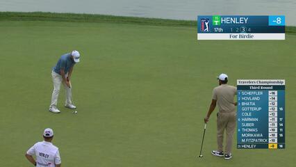Russell Henley drains 17-foot birdie putt on No. 17 at Travelers