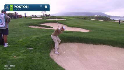 J.T. Poston chips in from 53 feet for birdie on No. 4 at Pebble Beach
