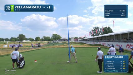 Sudarshan Yellamaraju hits tee shot to 8 feet, sets up birdie on No. 15 at Rocket Classic