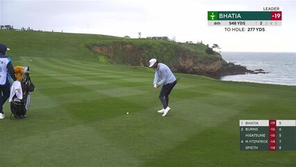 Akshay Bhatia sinks 6-foot birdie putt on No. 6 at AT&T Pebble Beach
