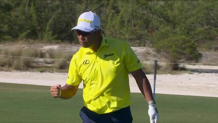 Hideki Matsuyama zips back wedge into hole from 116 yards for eagle on No. 10 at Hero