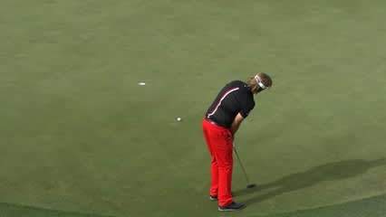 Victor Dubuisson rolls in a 14-foot birdie putt at Accenture