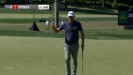 Brendan Steele's 87-yard approach rolls back in close setting up birdie at BMW Championship
