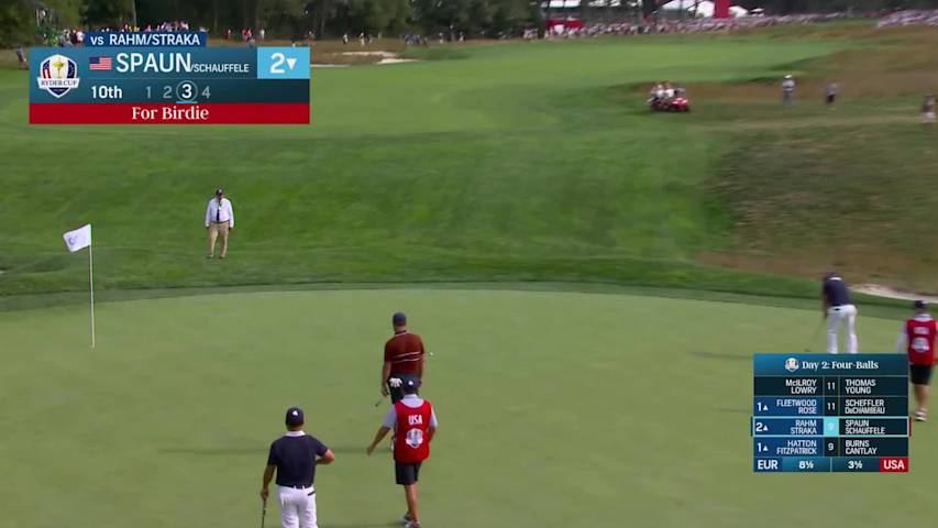 J.J. Spaun rolls in massive 42-foot birdie putt at Ryder Cup