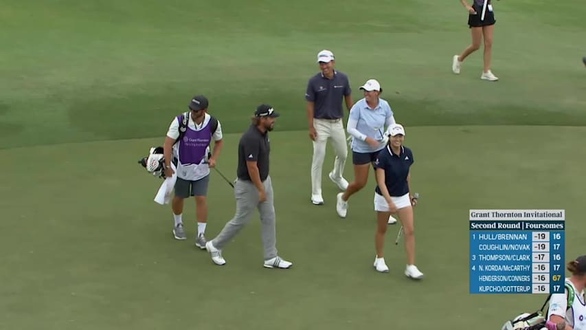 Lauren Coughlin holes out for eagle from sand at Grant Thornton