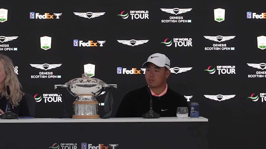 Tom Kim news conference after winning Genesis Scottish Open