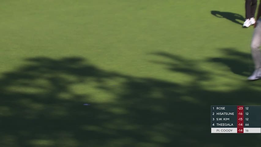 Pierceson Coody sinks 23-foot birdie putt on No. 16 at Farmers