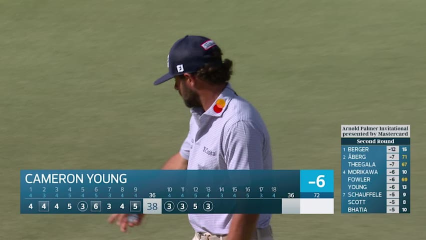 Cameron Young sinks 13-foot birdie putt on No. 13 at Arnold Palmer