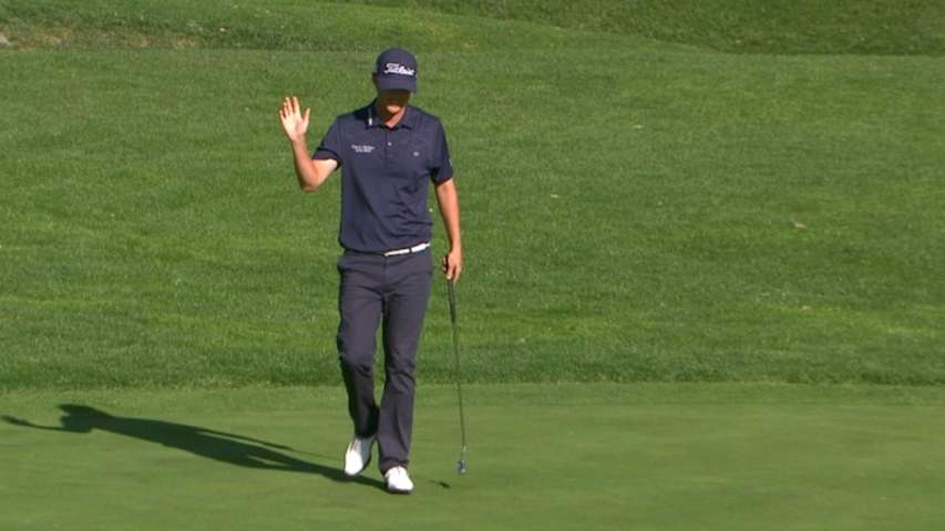 Matt Jones makes birdie on No. 16 at AT&T Pebble Beach