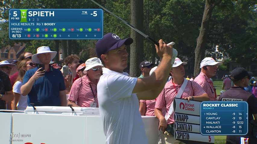 Jordan Spieth sinks 19-foot putt for birdie on No. 5 at Rocket Classic