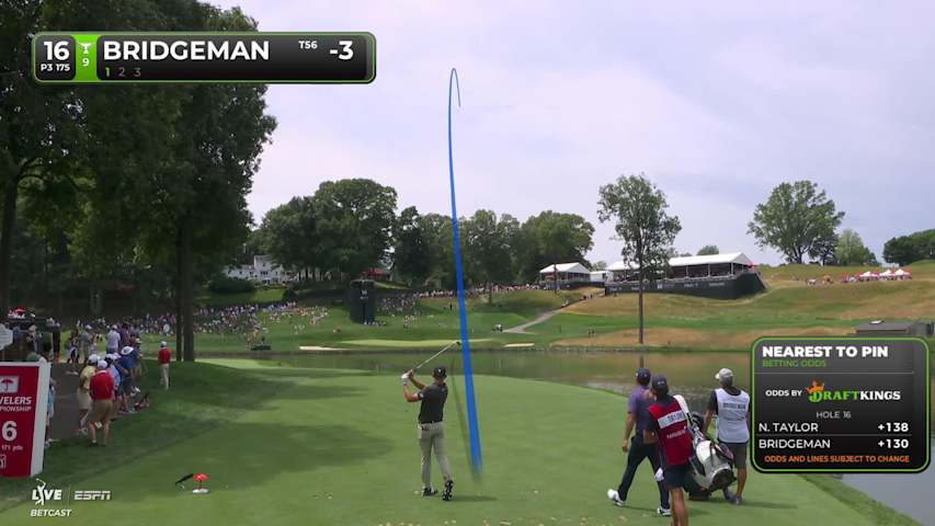 Jacob Bridgeman hits tee shot to 11 feet, sets up birdie on No. 16 at Travelers