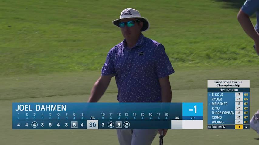 Joel Dahmen sinks 18-foot birdie putt on No. 13 at Sanderson Farms