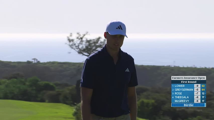 Ludvig Åberg sinks 24-foot birdie putt on No. 17 at Farmers