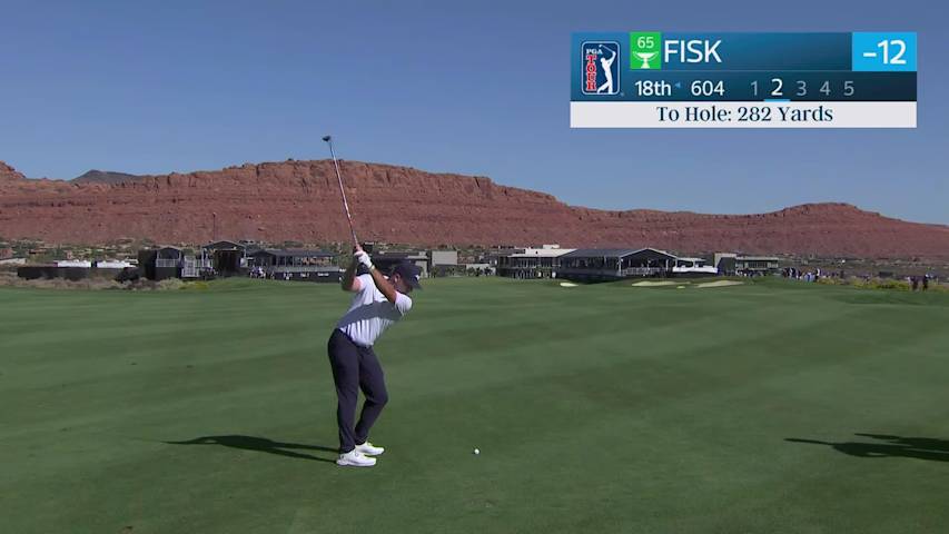 Steven Fisk gets up-and-down from 41 yards for birdie on No. 18 at Bank of Utah