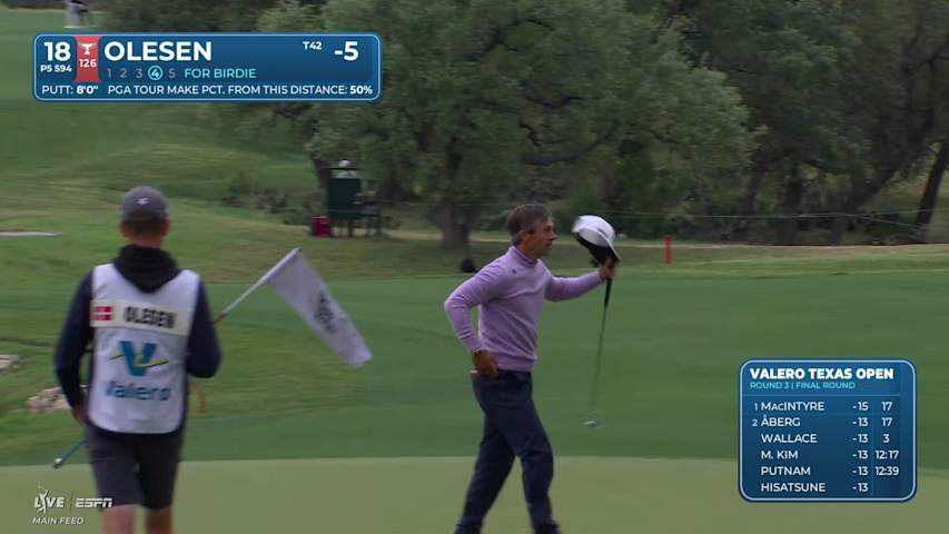 Thorbjørn Olesen's 121-yard approach sets up birdie on No. 18 at Valero