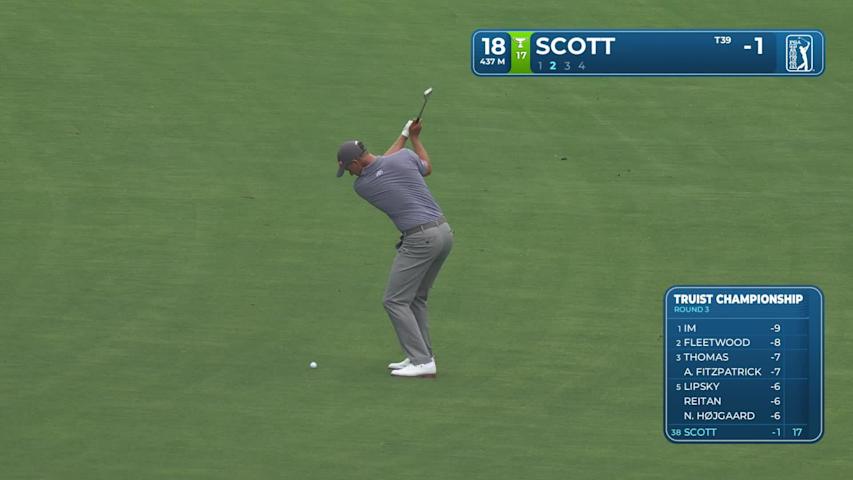 Adam Scott gets up-and-down from 144 yards for birdie on No. 18 at Truist Championship