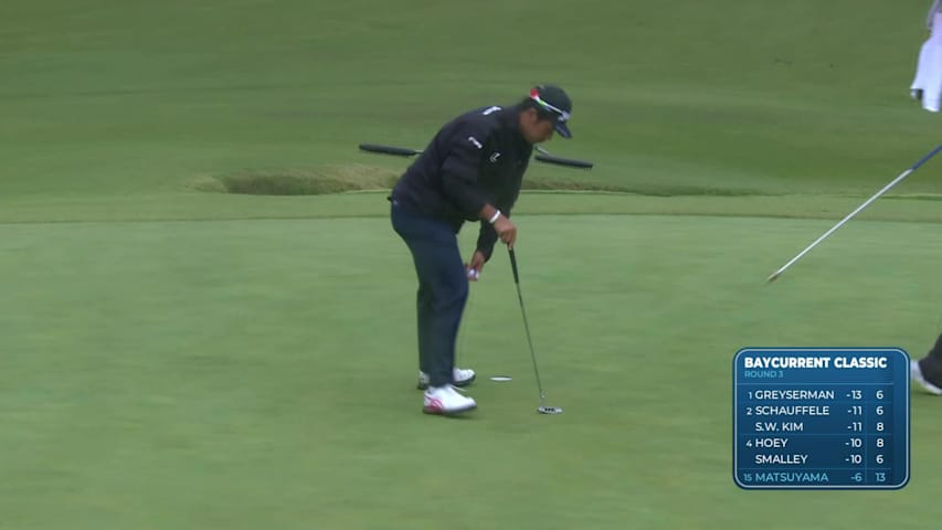 Hideki Matsuyama sinks 24-foot birdie putt on No. 13 at Baycurrent