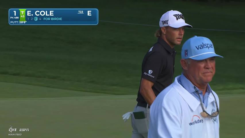 Eric Cole sinks 29-foot birdie putt on No. 1 at the Memorial