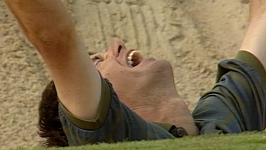 Paul Azinger holes bunker shot on 72nd hole to win the Memorial