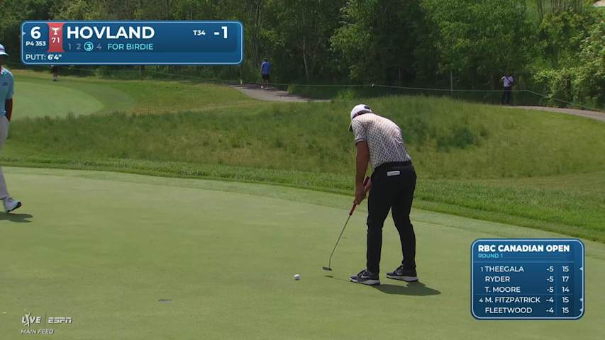 Viktor Hovland drains 6-foot putt for birdie on No. 6 at RBC Canadian
