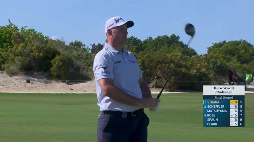 Sepp Straka chips in from 4 feet for birdie on No. 6 at Hero World Challenge