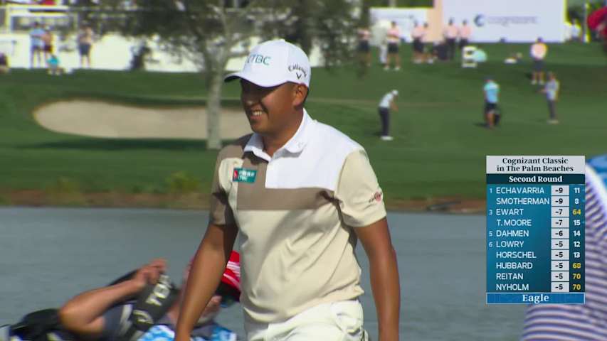 Kevin Yu holes 28-foot eagle putt from rough on No. 3 at Cognizant Classic