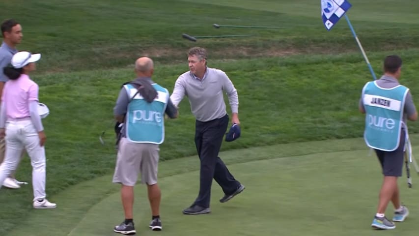 Lee Janzen gets up-and-down from greenside bunker for birdie at PURE  Insurance