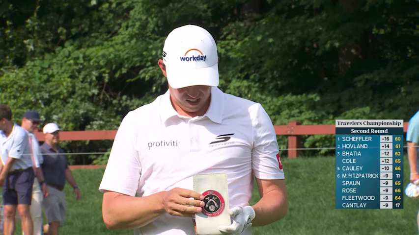 Matt Fitzpatrick holes 39-foot approach for birdie on No. 12 at Travelers