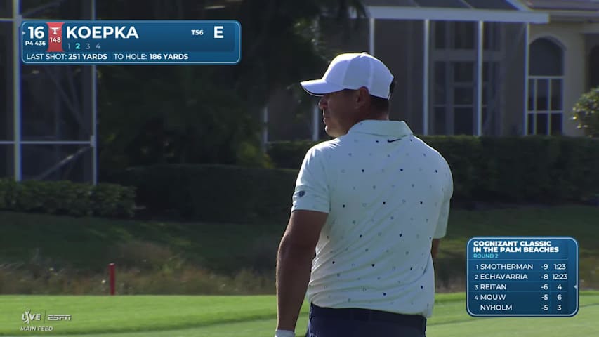 Brooks Koepka hits 191-yard approach to 17 feet, sets up birdie on No. 16 at Cognizant Classic