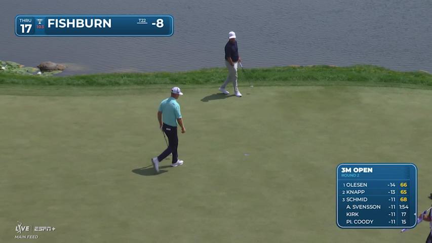 Patrick Fishburn sinks a 28-foot birdie putt on No. 17 at 3M Open