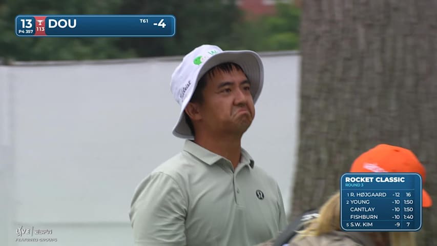 Zecheng Dou sinks 4-foot putt for birdie on No. 13 at Rocket Classic